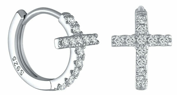 faith cross silver hoop earrings
