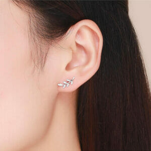0140 silver leaf stud earrings